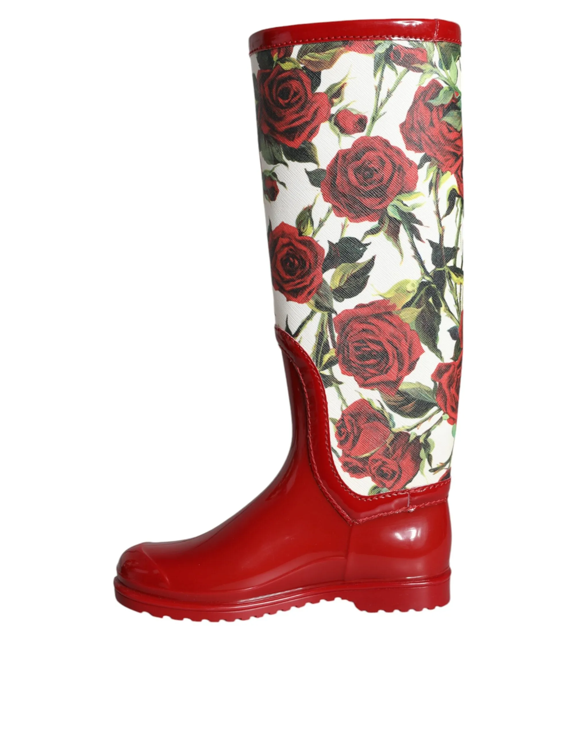 Dolce & Gabbana Knee High Rain Boots In Floral Red